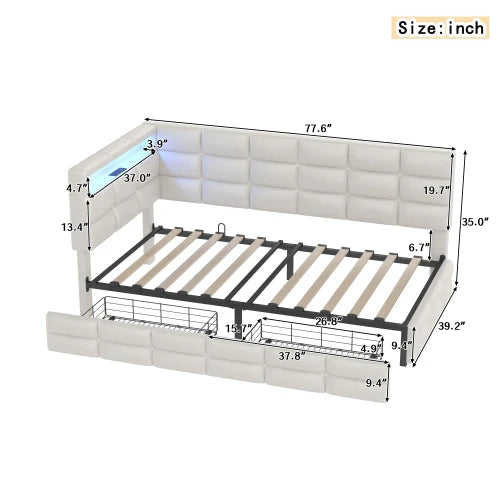 Upholstered Twin Size Daybed with Storage