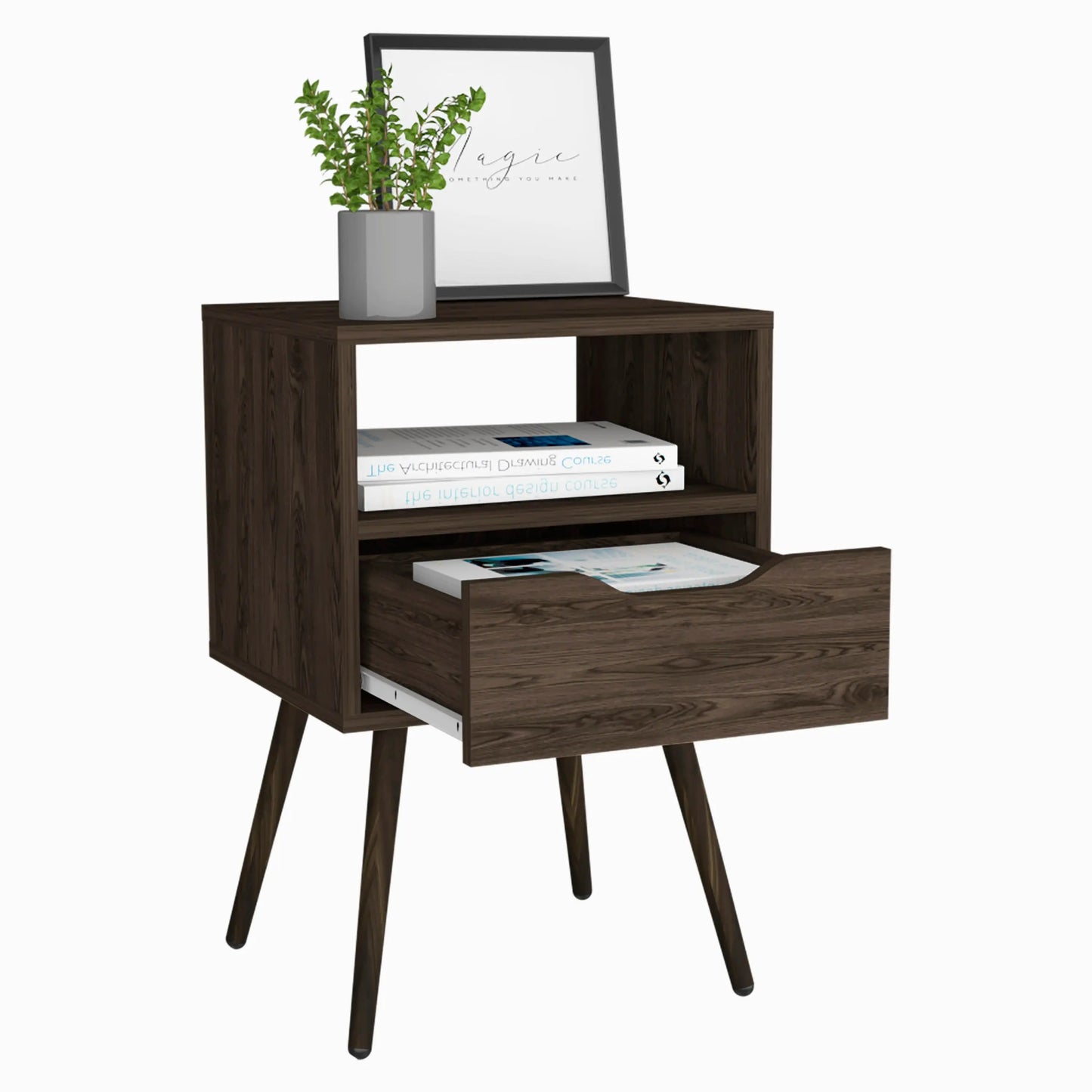 Emma Nightstand with One Open Shelf and One Drawer