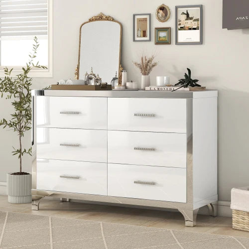 Elegant High Gloss Dresser with Metal Handle