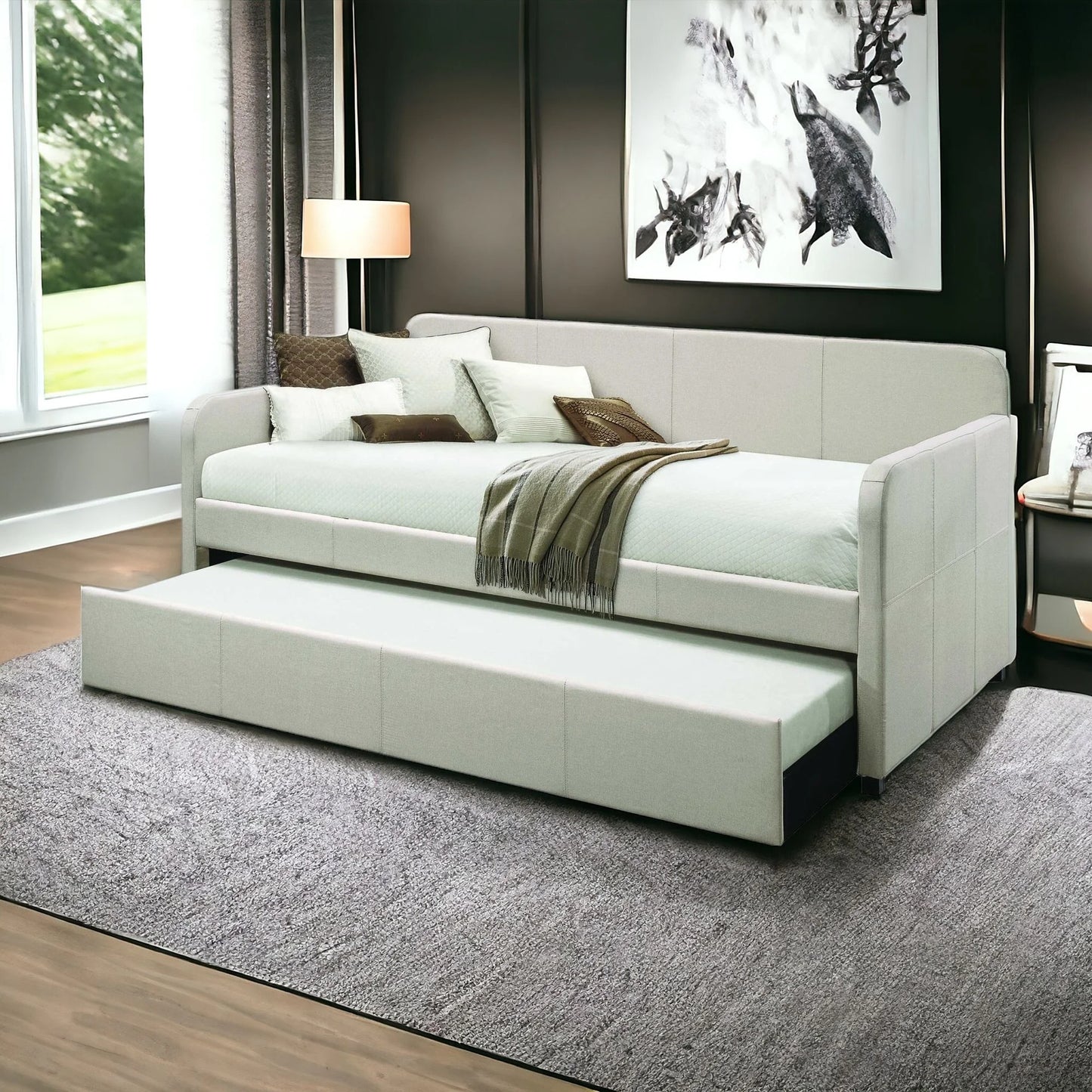 Twin Bed Frame in White and Light Gray Wood Accented