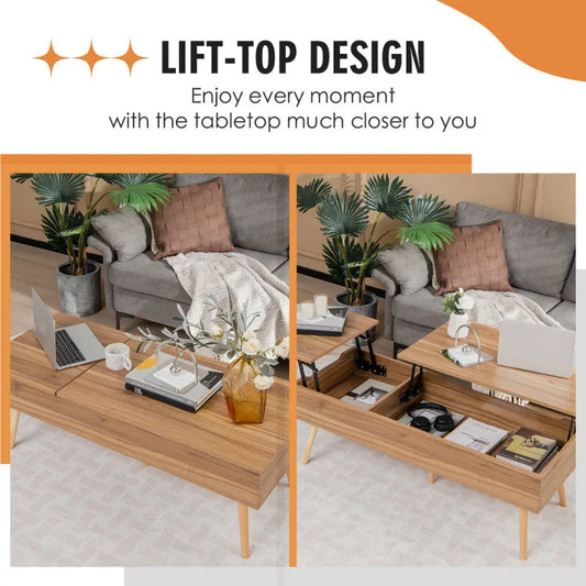 Rustic Design - Lift Top Coffee Table with 2 Hidden Compartments