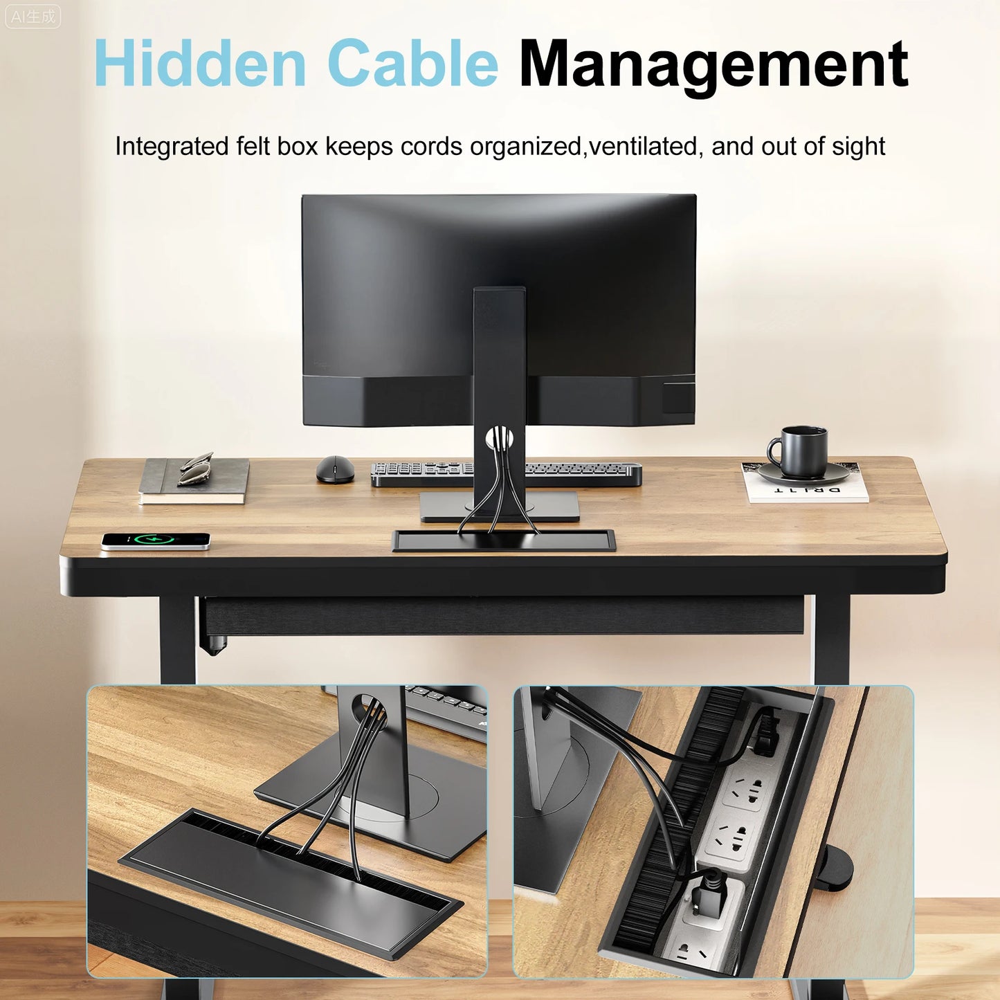 Electric Standing Desk, Height Adjustable Desk with USB Charging Ports