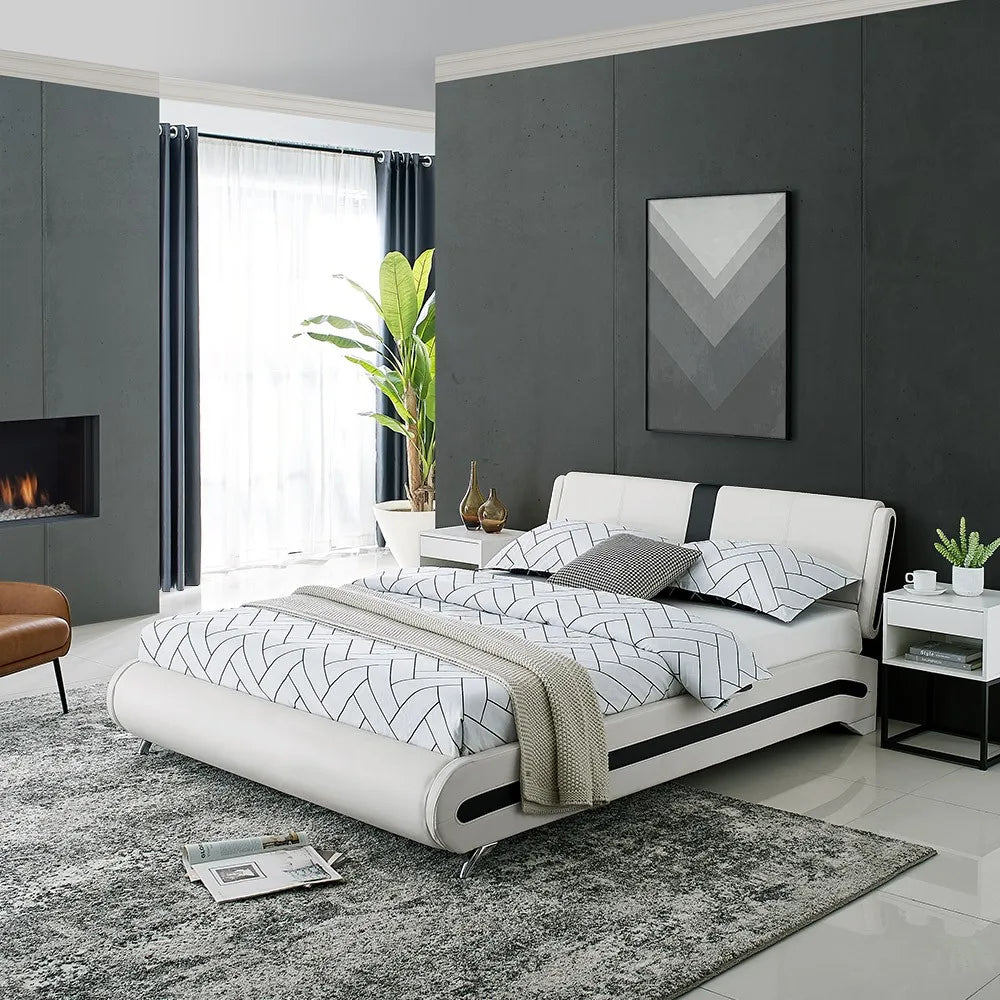 White Platform and Two Nightstands Elegant Bedroom Set