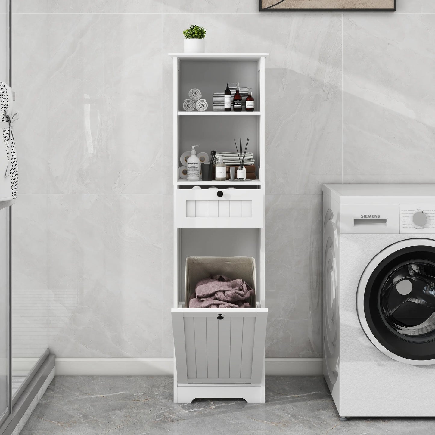 Laundry Sorter Cabinet with Tilt-Out Feature