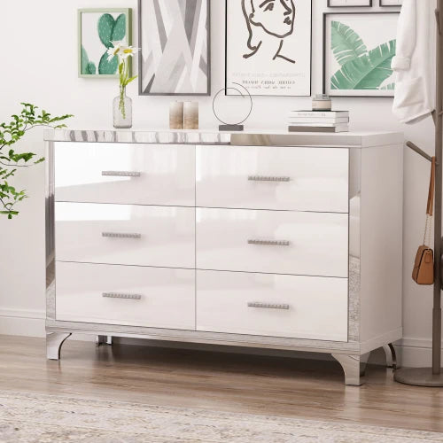 Elegant High Gloss Dresser with Metal Handle
