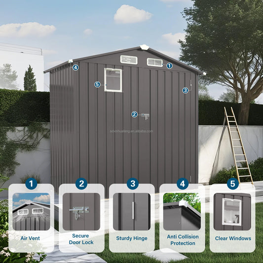 Metal Outdoor Storage Shed with Pitched Roof Waterproof