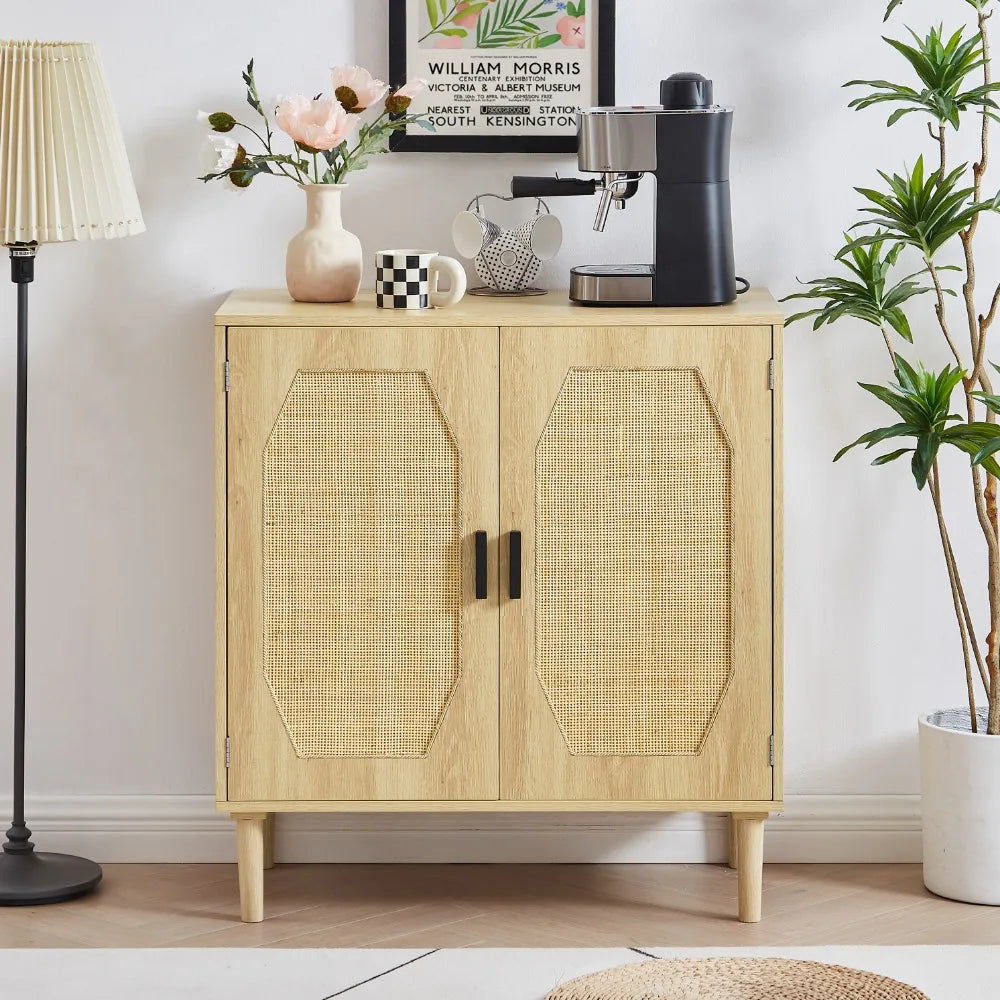 Modern Natural Rattan Decorative Doors Storage Cabinets