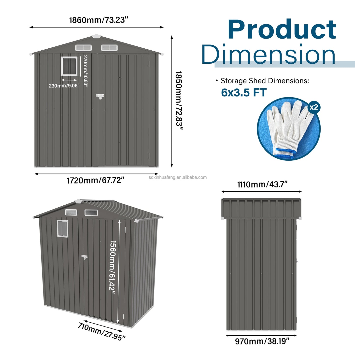 Metal Outdoor Storage Shed with Pitched Roof Waterproof