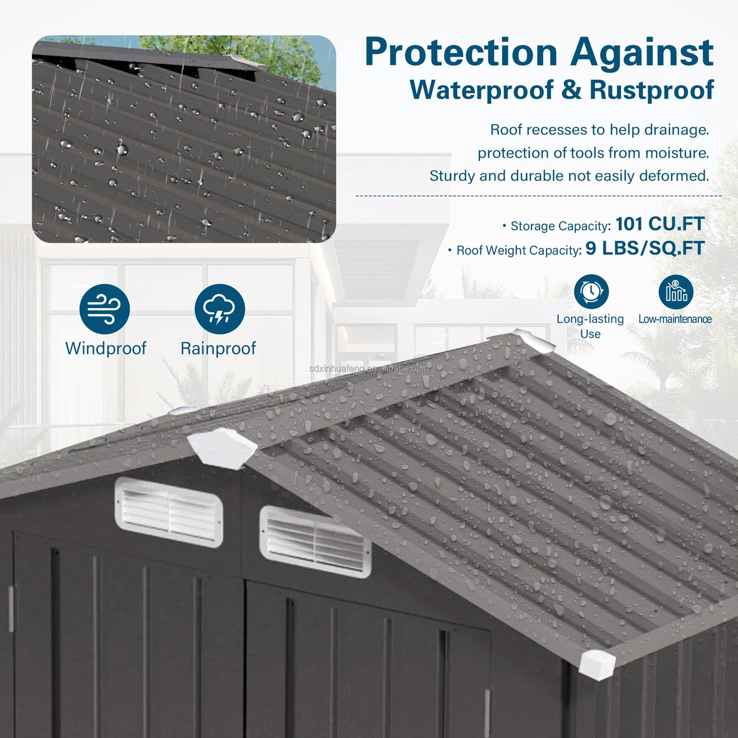 Metal Outdoor Storage Shed with Pitched Roof Waterproof