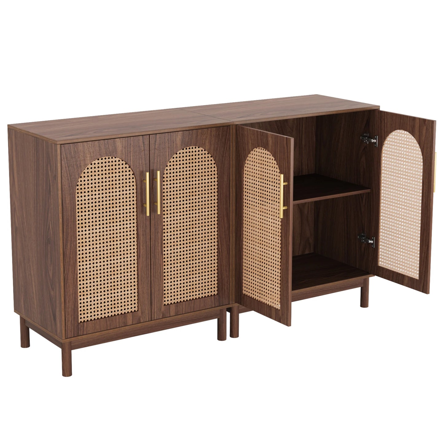 Rustic Brown Wood Rattan Sideboard Cabinet Furniture