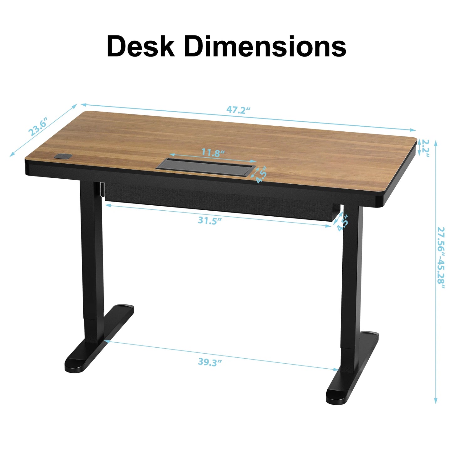 Electric Standing Desk, Height Adjustable Desk with USB Charging Ports