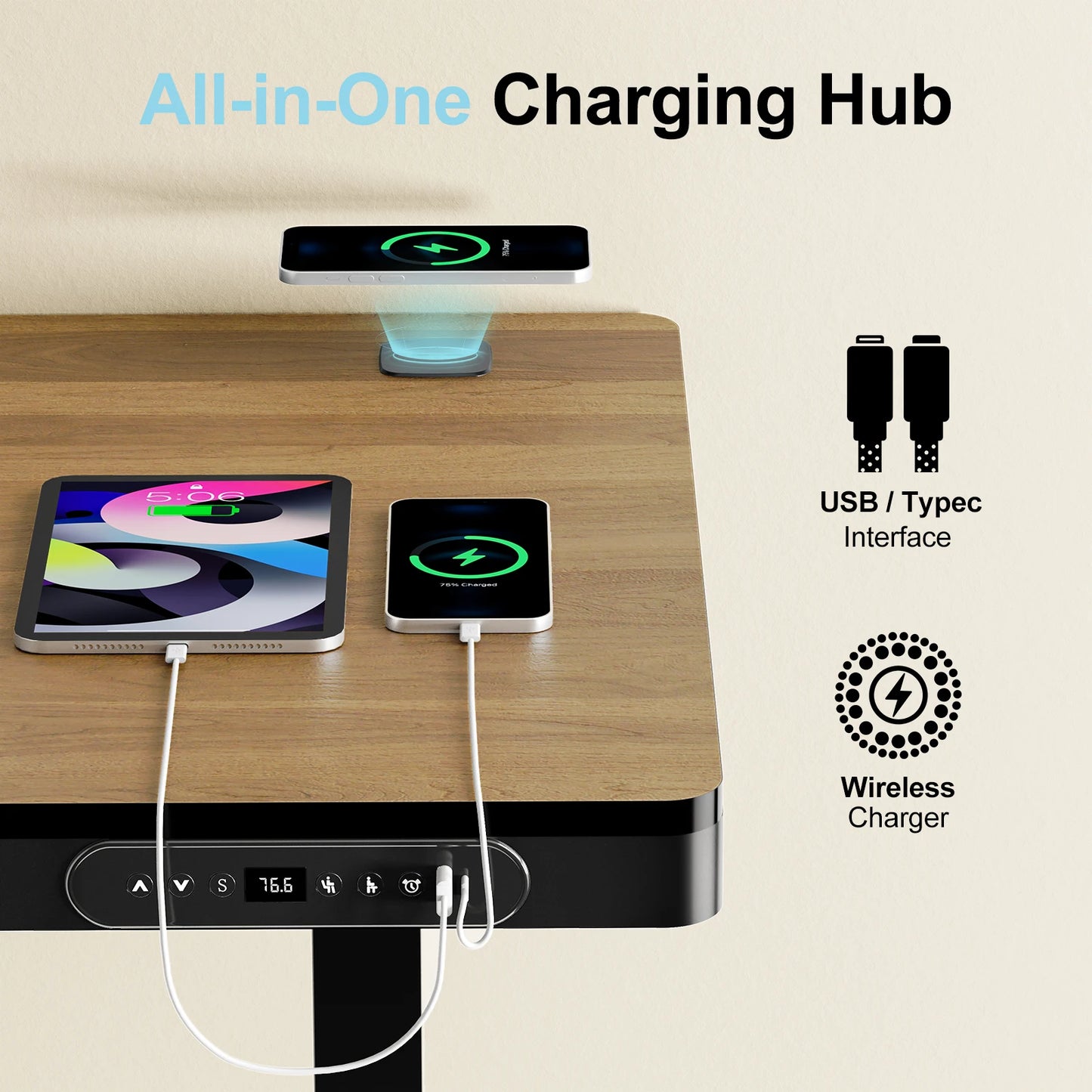 Electric Standing Desk, Height Adjustable Desk with USB Charging Ports