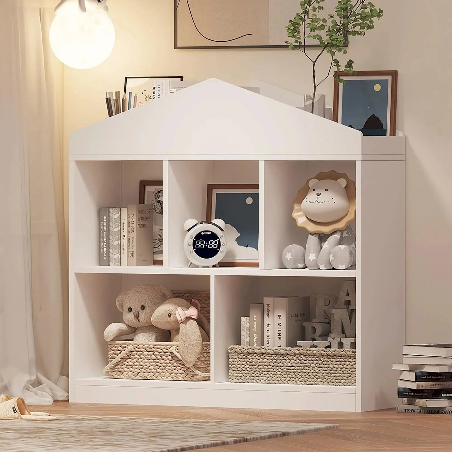 5-Cubby Kids Bookshelf Playhouse Cabinet