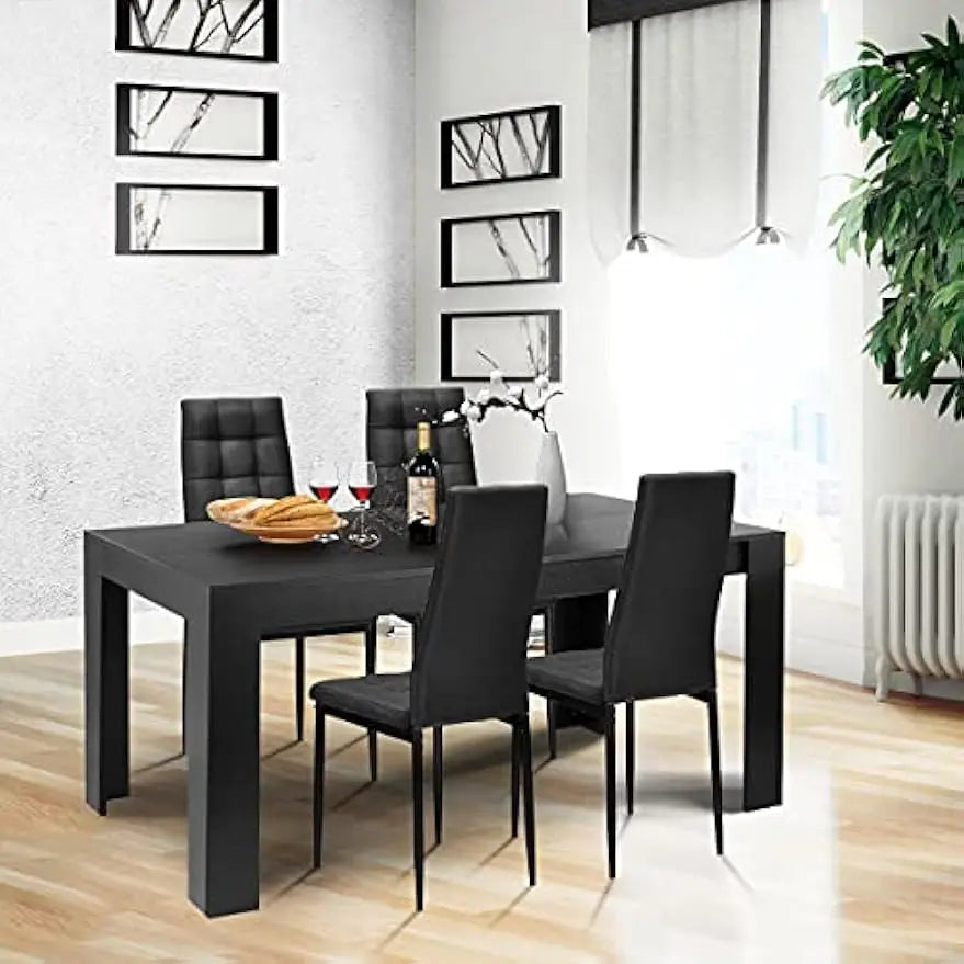 Wood Rectangular Table with 8 Upholstered Chairs Set