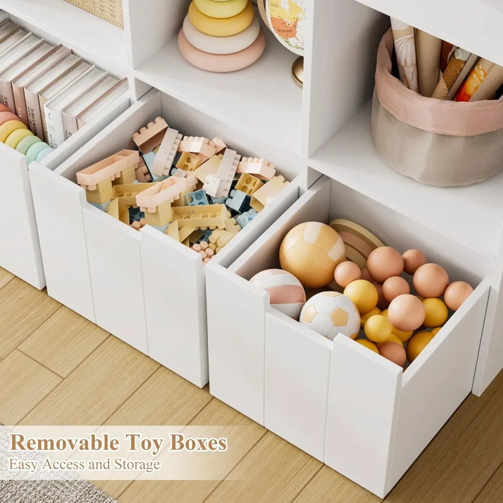 Bookshelf with Toy Storage Organizer with 3 Movable Bins