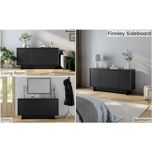 Wide Wood Sideboard Cabinet with Adjustable Shelves and 4 Doors