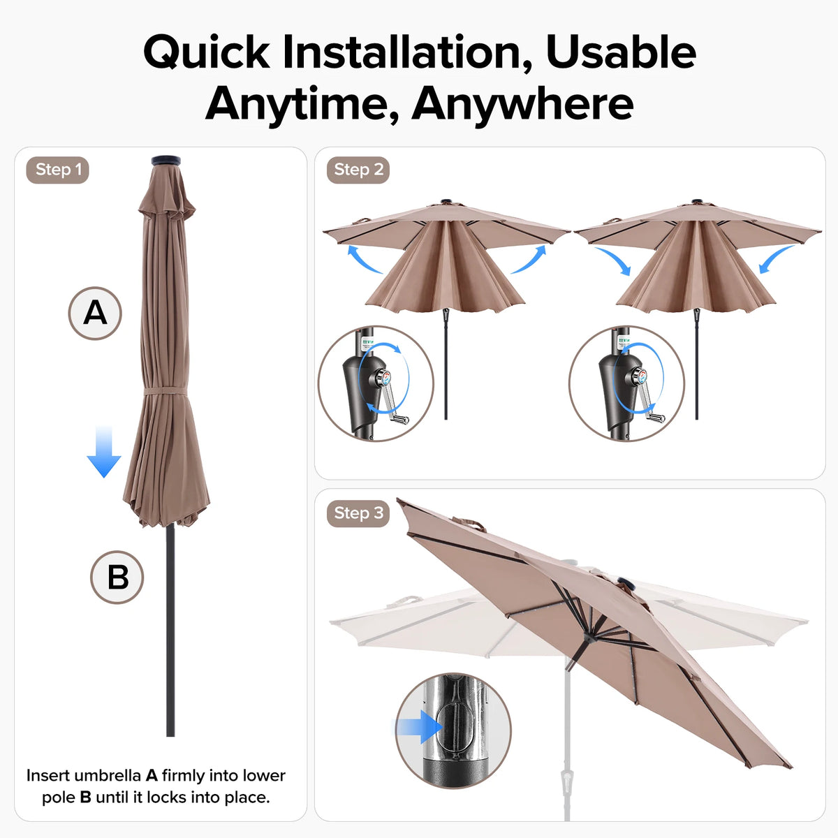 LED Lights Solar Patio Umbrella UV-Resistant