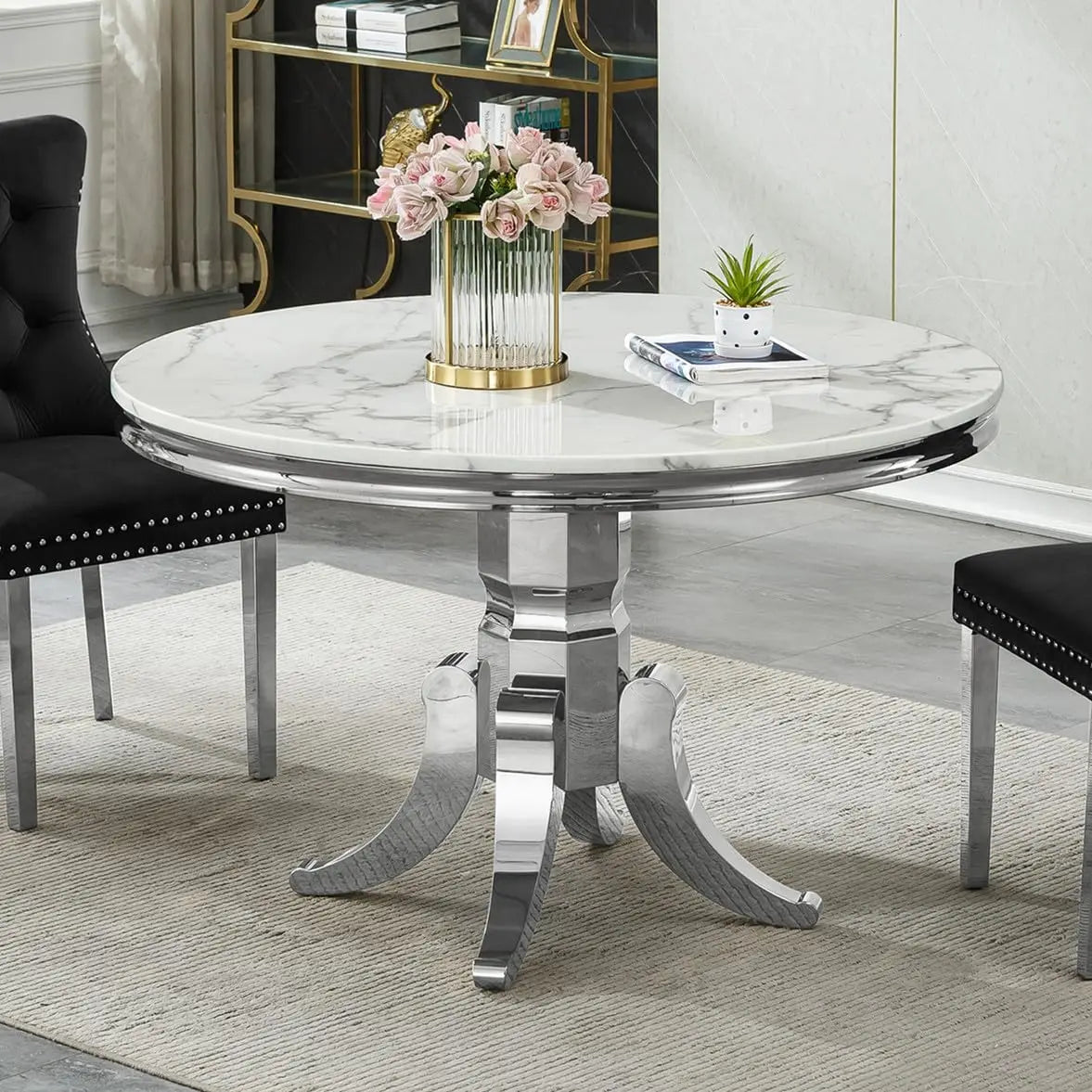 Modern Faux Marble Rectangular or Round Dining Table