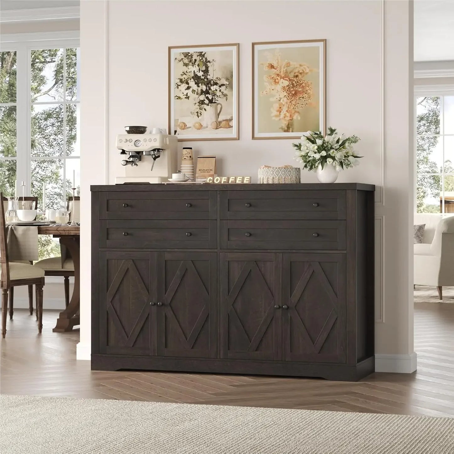 Modern Farmhouse Coffee Buffet Bar with Storage
