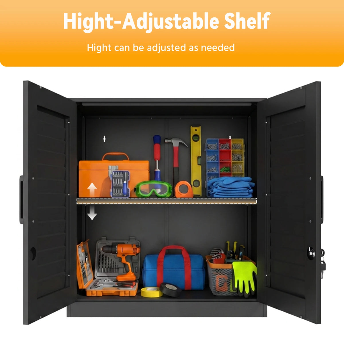 Louvered Metal Storage Cupboard With Adjustable Shelf