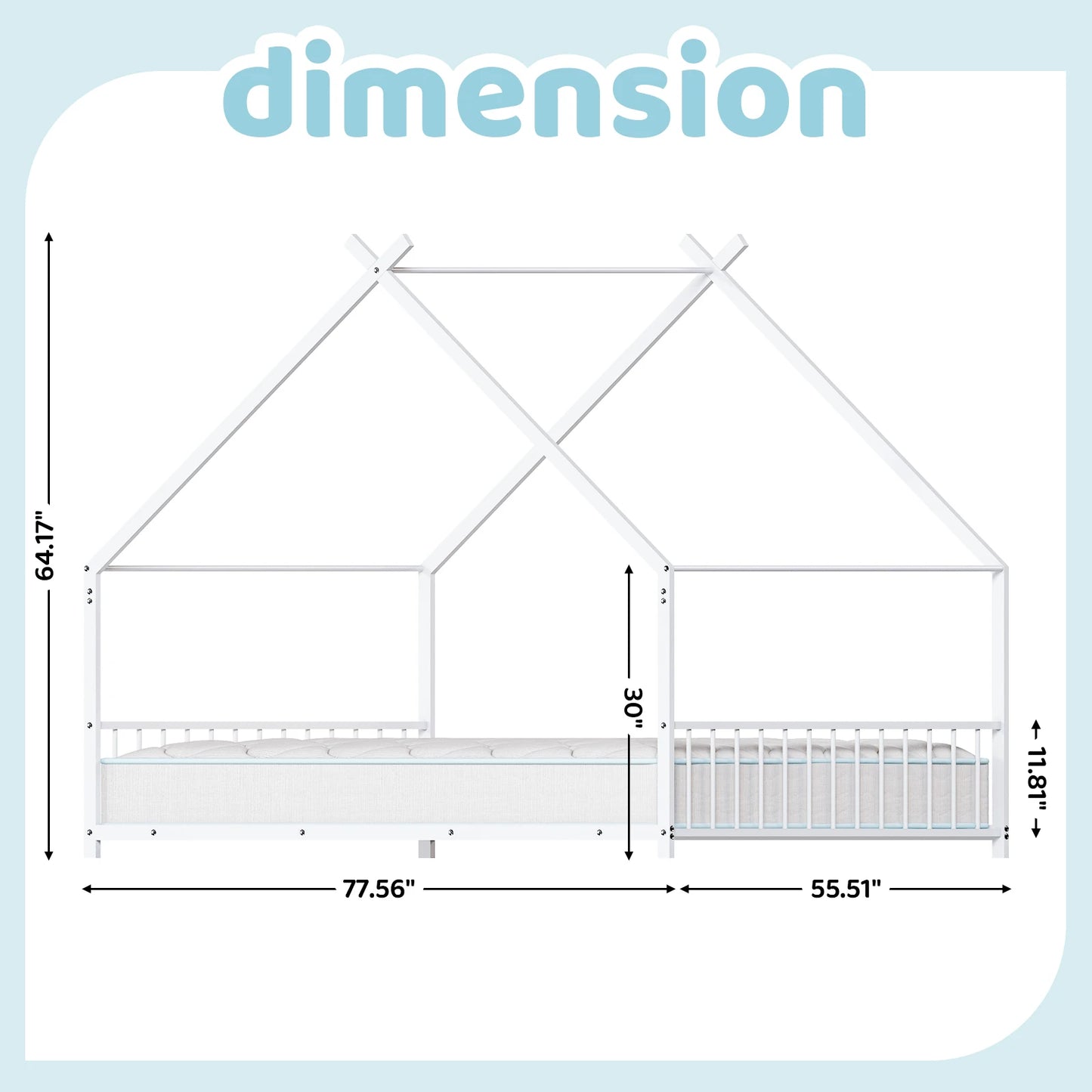 White Flat Bed House Shape with Side Guardrails
