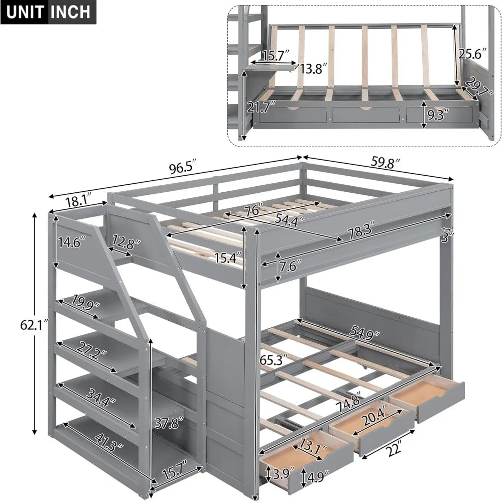 Harper & Bright Designs Full Over Full/Futon Bunk Beds with Stairs
