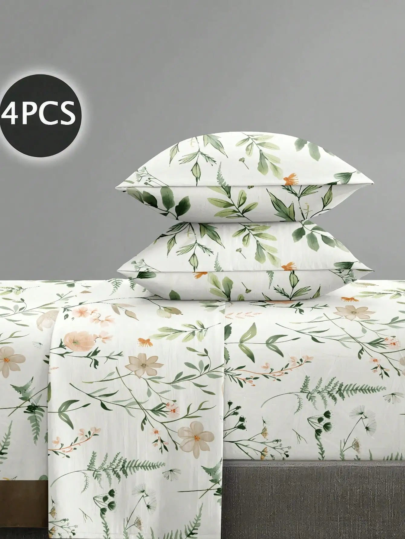 4pcs Botanical Floral Microfiber Sheet Set