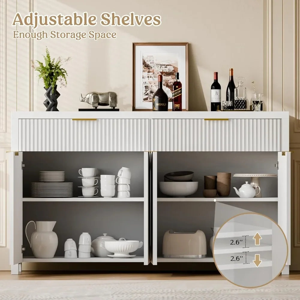 Fluted Buffet & Sideboard Cabinet with Adjustable Shelves