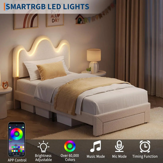 Buckle Princess Bed Frame with Flower Headboard