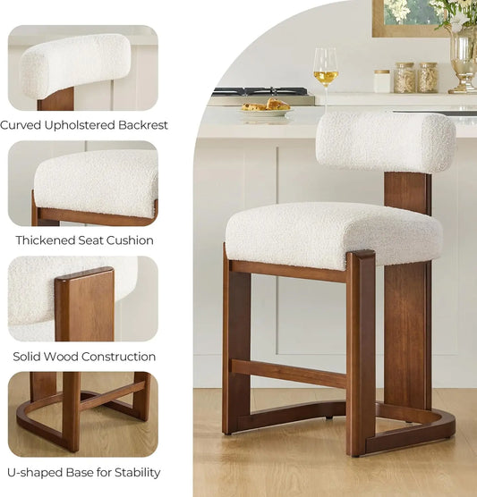 Upholstered Bar Stools with Backs & Wood Legs for Kitchen Island Dining Room