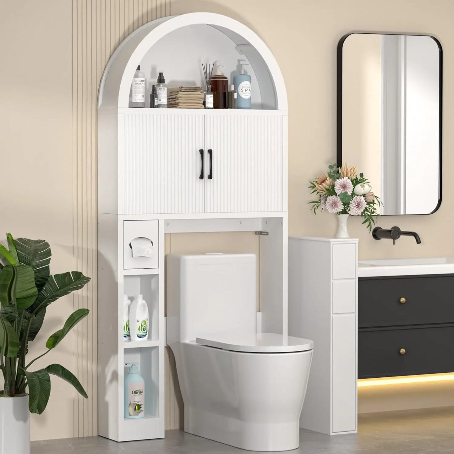 Arched Storage Organizer Cabinet with Anti-Tip Device