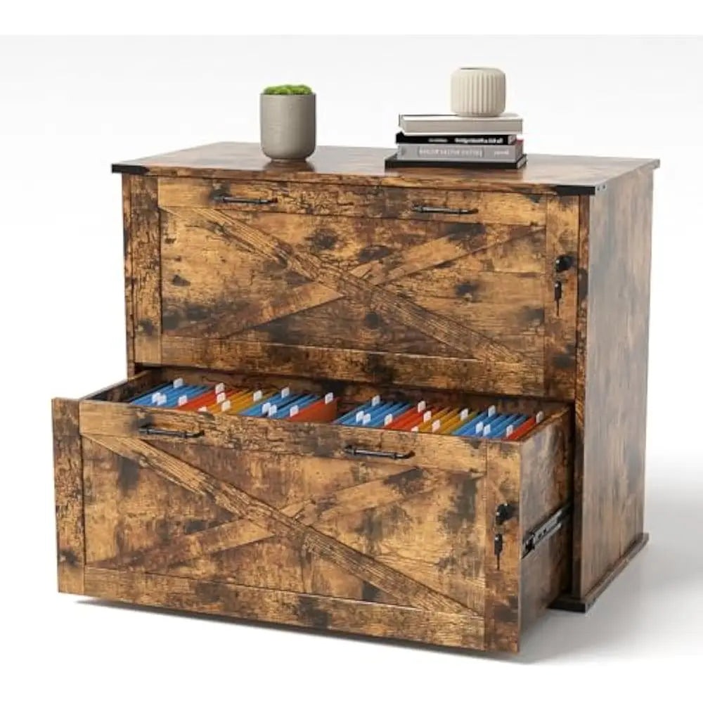 Office Filing Organizer with 2 Drawer File Cabinet and Lock