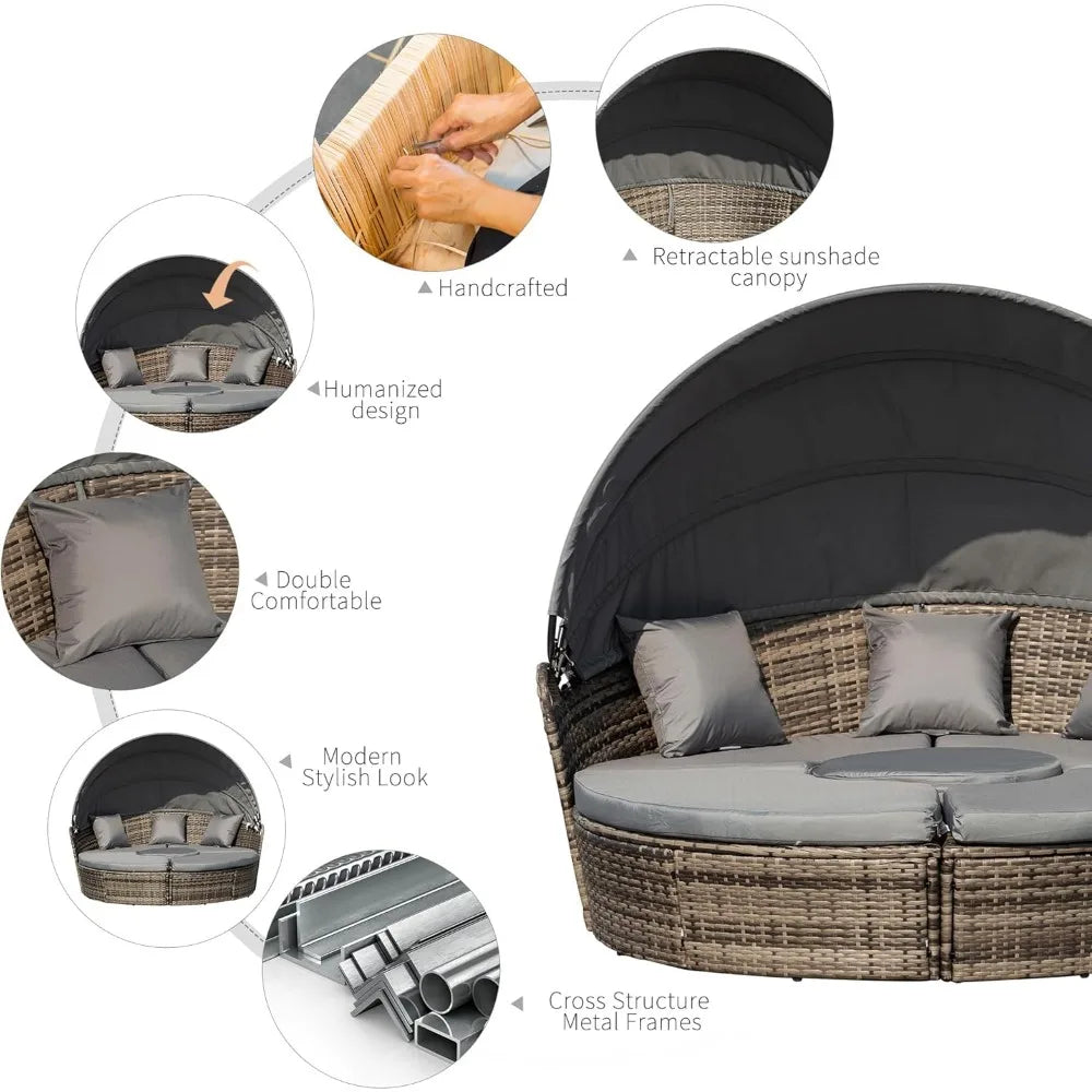 Round Convertible Daybed with Cushions