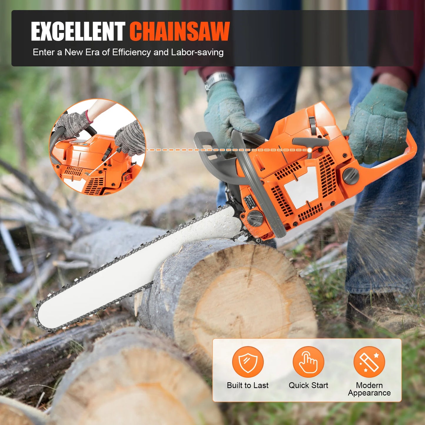 Gasoline Power Chain Saws with Crankcase Hand Pull Start For Cutting Wood