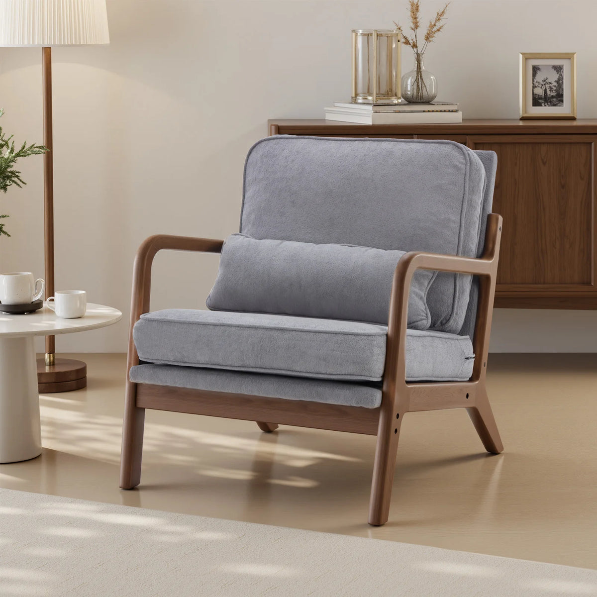 Mid Century Modern Solid Wooden Frame Accent Chair