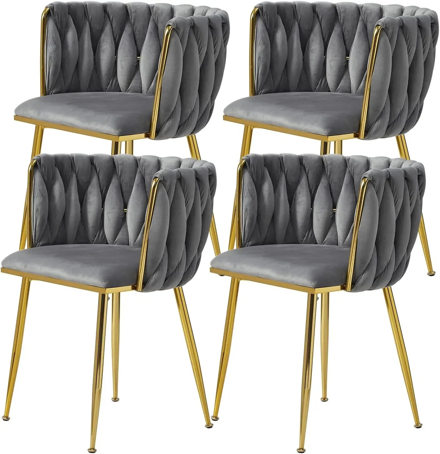 Dining Room Woven Velvet Upholstered Chairs with Golden Metal Legs