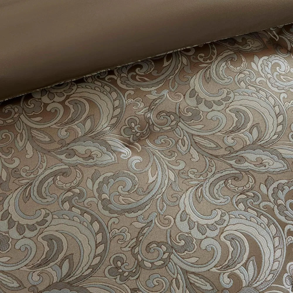 Essentials 24-Piece Faux Silk Comforter Set with Paisley Jacquard Design and Matching Curtains