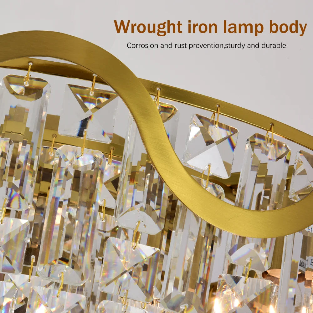Luxury Gold Crystal Flush Mount Teardrop Crystal Chandelier