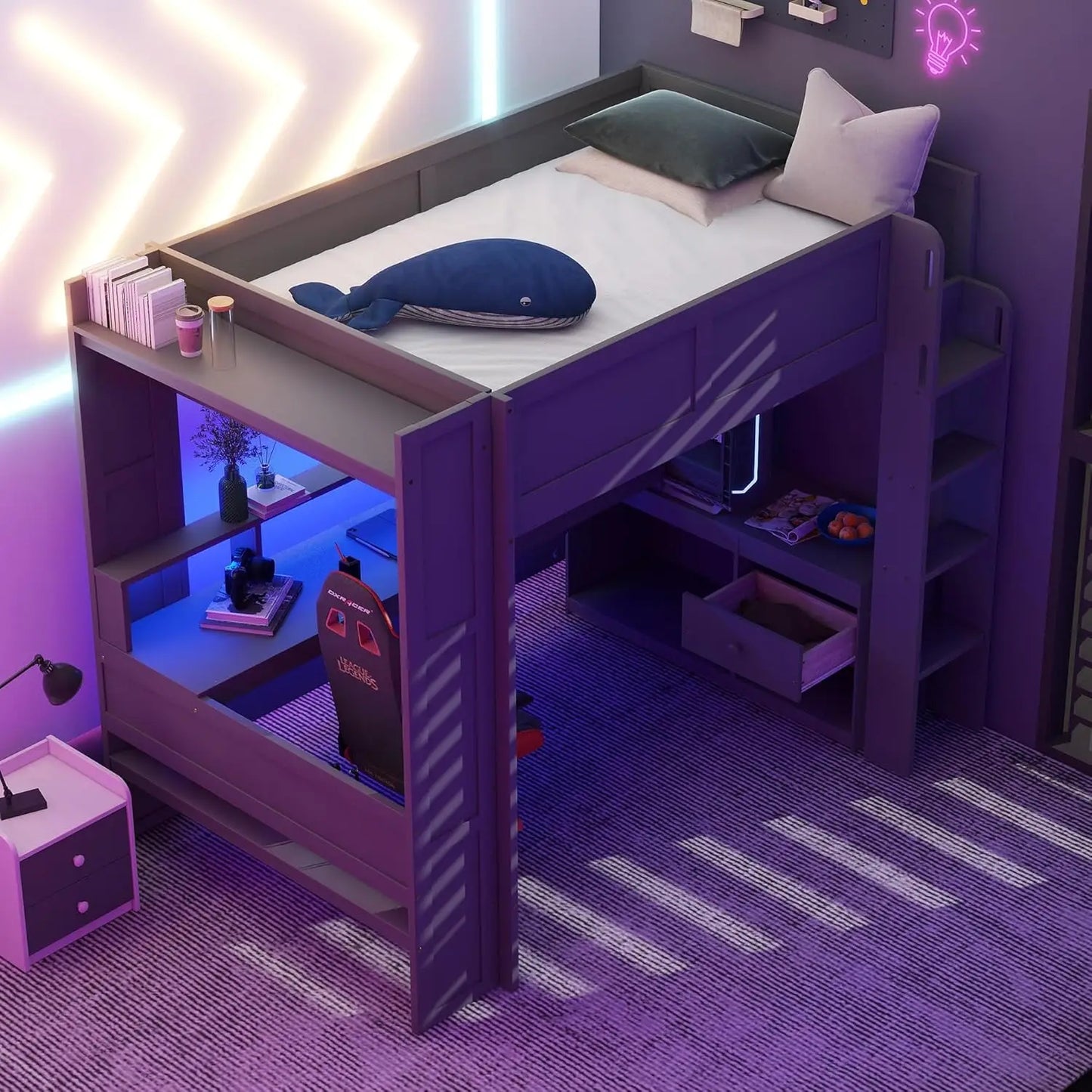 Full Wood Gaming Loft Bed
