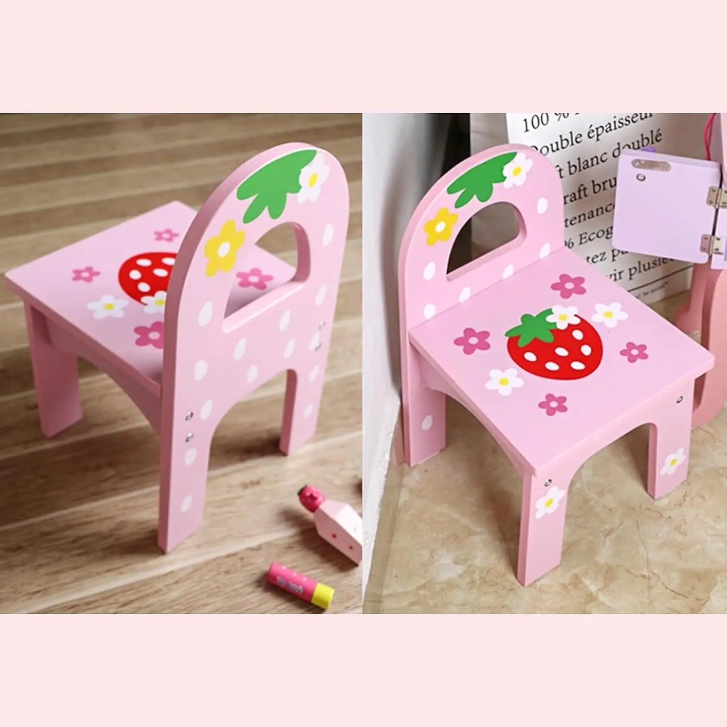 Strawberry Vanity Desk with Drawers and 360° Rotating Mirror
