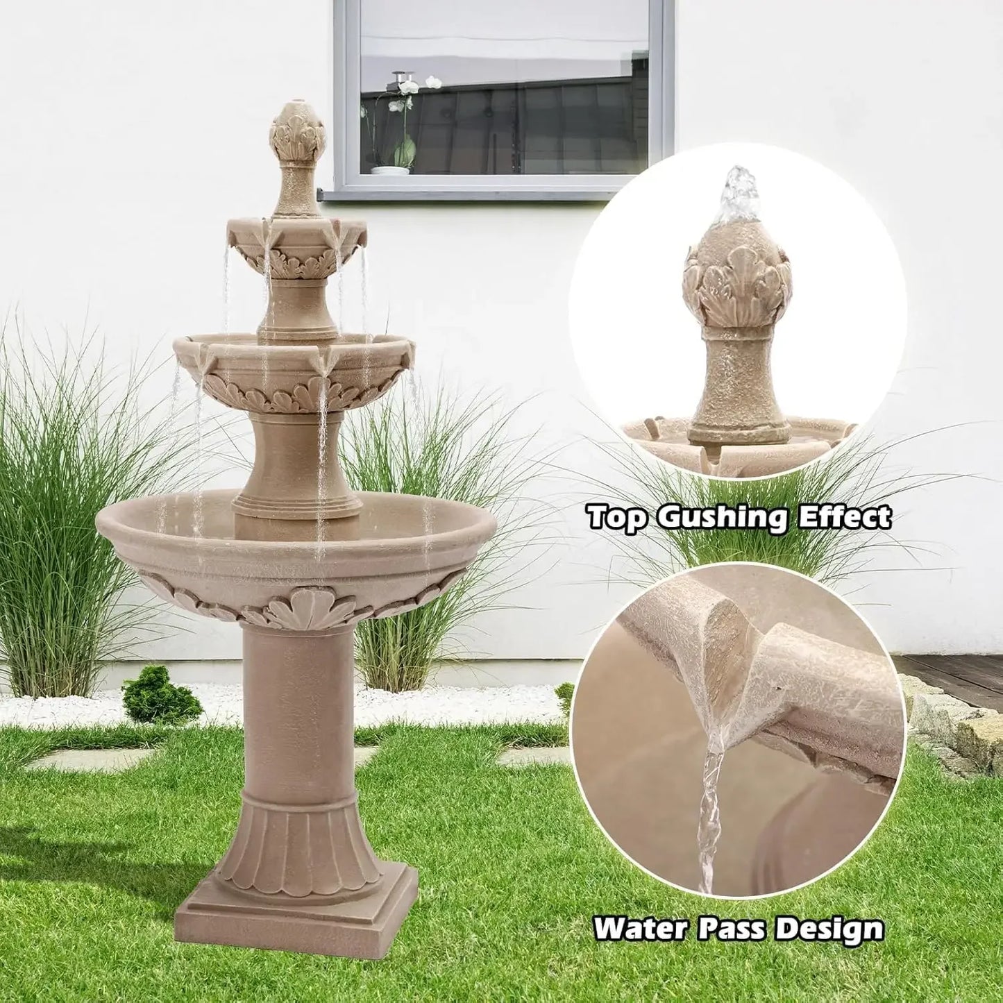 Bubbler Floor Waterfall Fountain with Pineapple Top and Pump