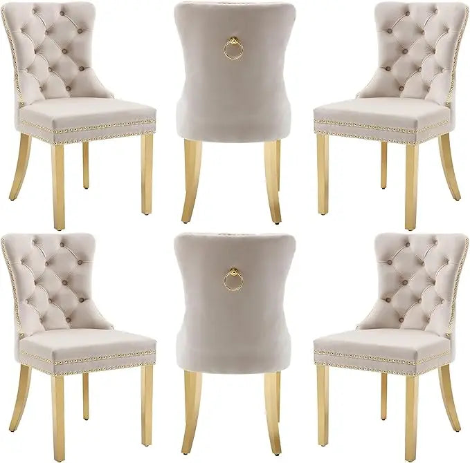 Luxury Velvet Dining Chairs with Wood Legs and Pull Ring