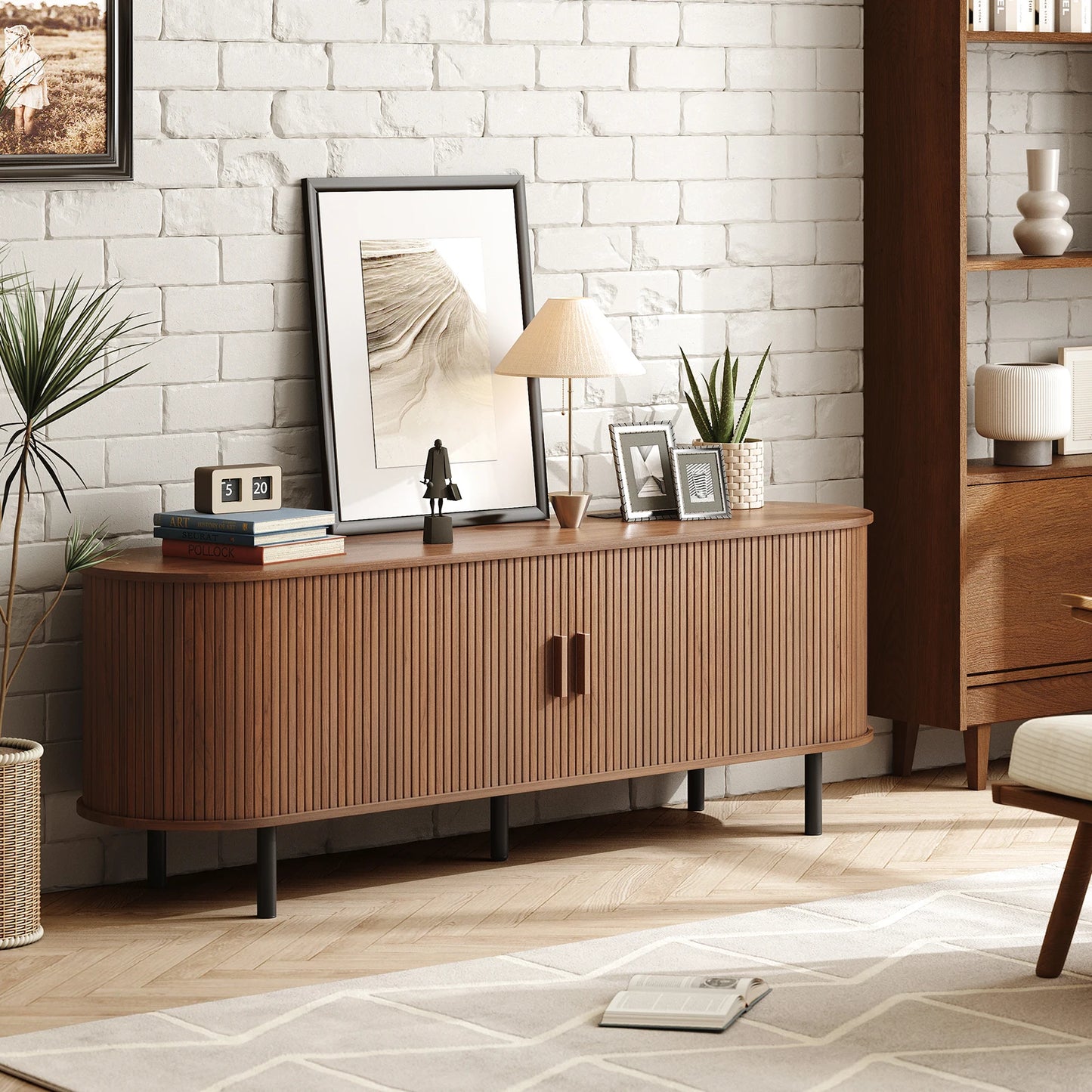 Entertainment Center Table with Sliding Doors