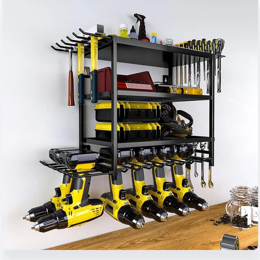 Tools Storage Rack Wall Mounted With Hooks Heavy-Duty Drill Holder