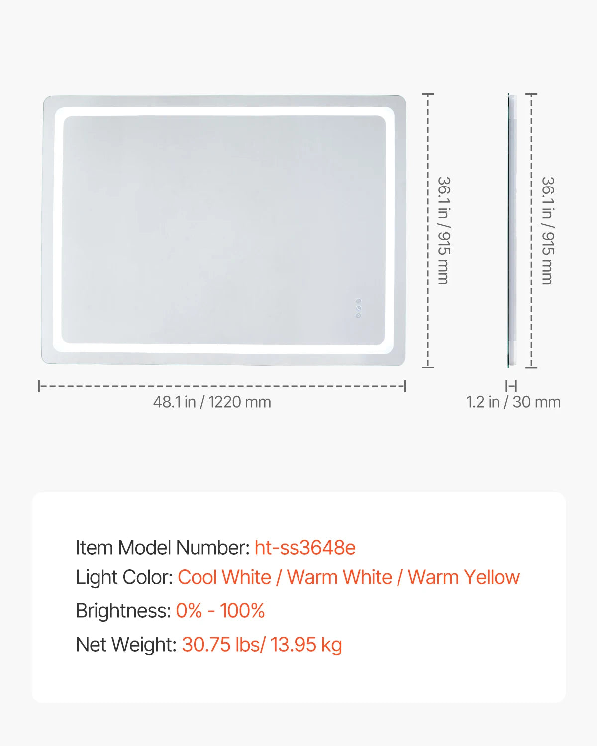 LED Vanity Mirror Anti-Fog Memory Mirror with Light