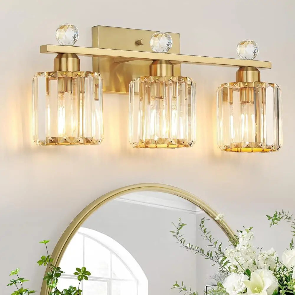 Bathroom Modern Vanity Gold Light Fixture with Clear Crystal Shades