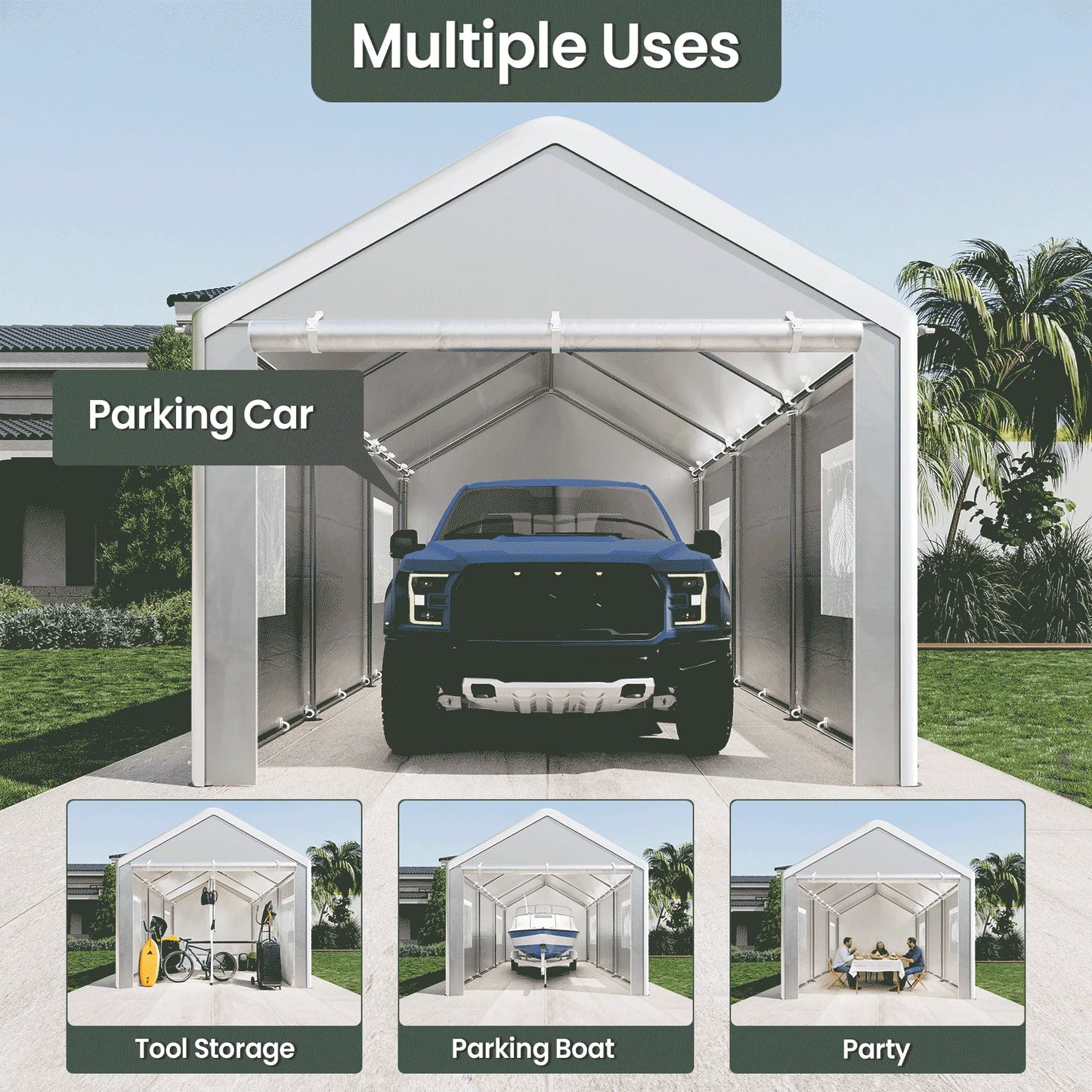 Heavy Duty Car Canopy with Reinforced Ground Bar