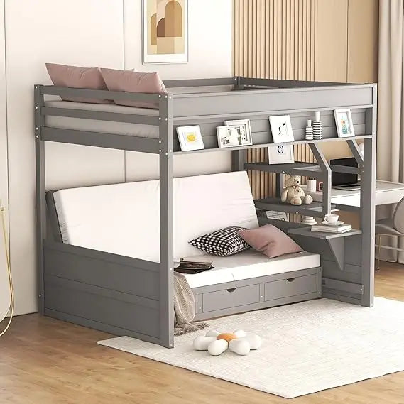 Harper & Bright Designs Full Over Full/Futon Bunk Beds with Stairs