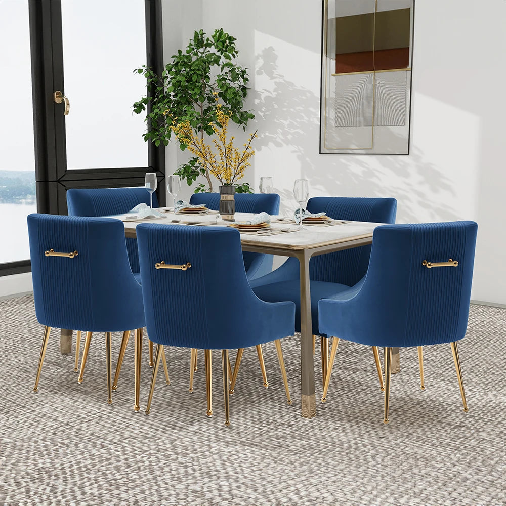 Upholstered Barrel Pleated Side Accent Modern Velvet Dining Chairs Set