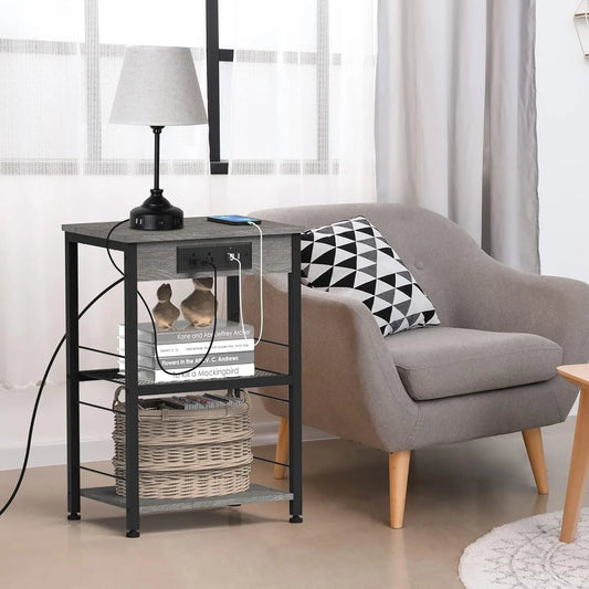 Living Room table with charging station with storage rack